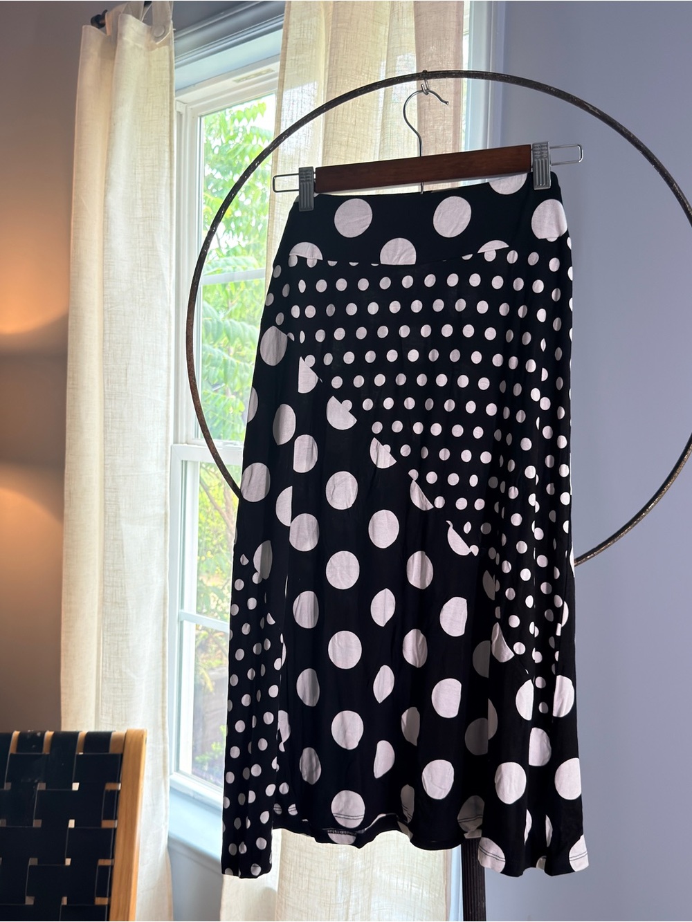 Black and White Polka Dot Midi Skirt